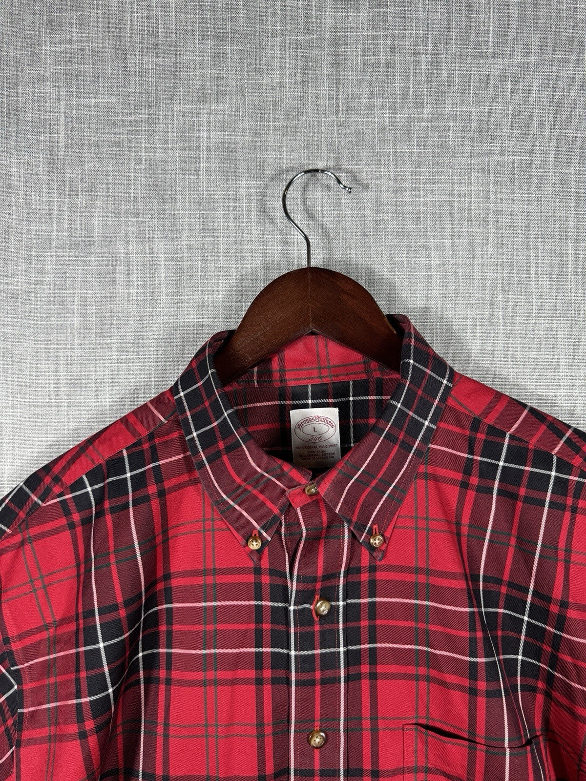 Brooks Brothers mens Polo Shirt Plaid Red Supima Cotton Large Button Down