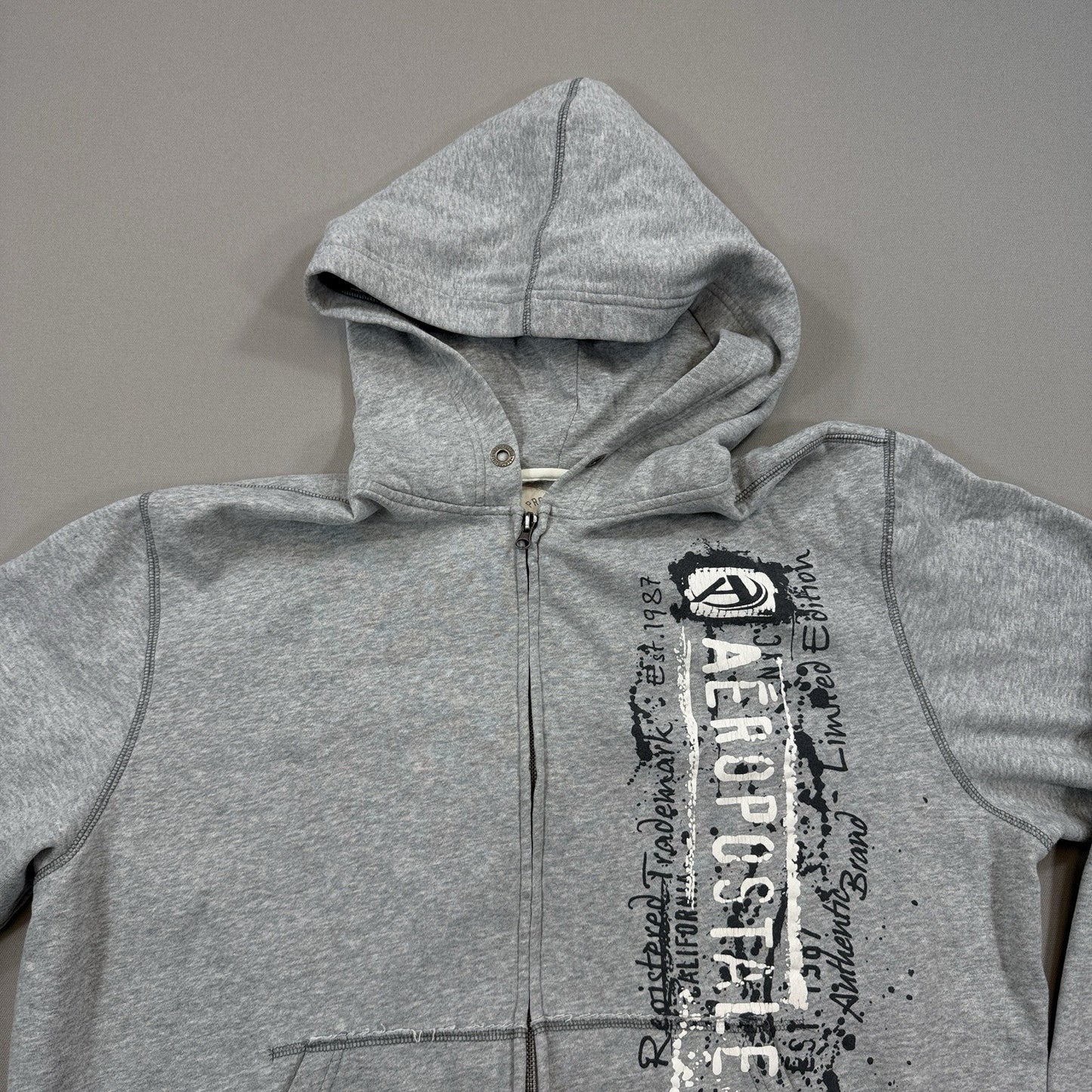 VTG Aeropostale Y2K Hoodie Jacket mens XL Gray Full Zip Fleece