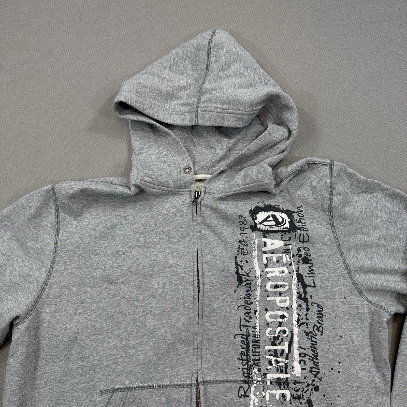 VTG Aeropostale Y2K Hoodie Jacket mens XL Gray Full Zip Fleece