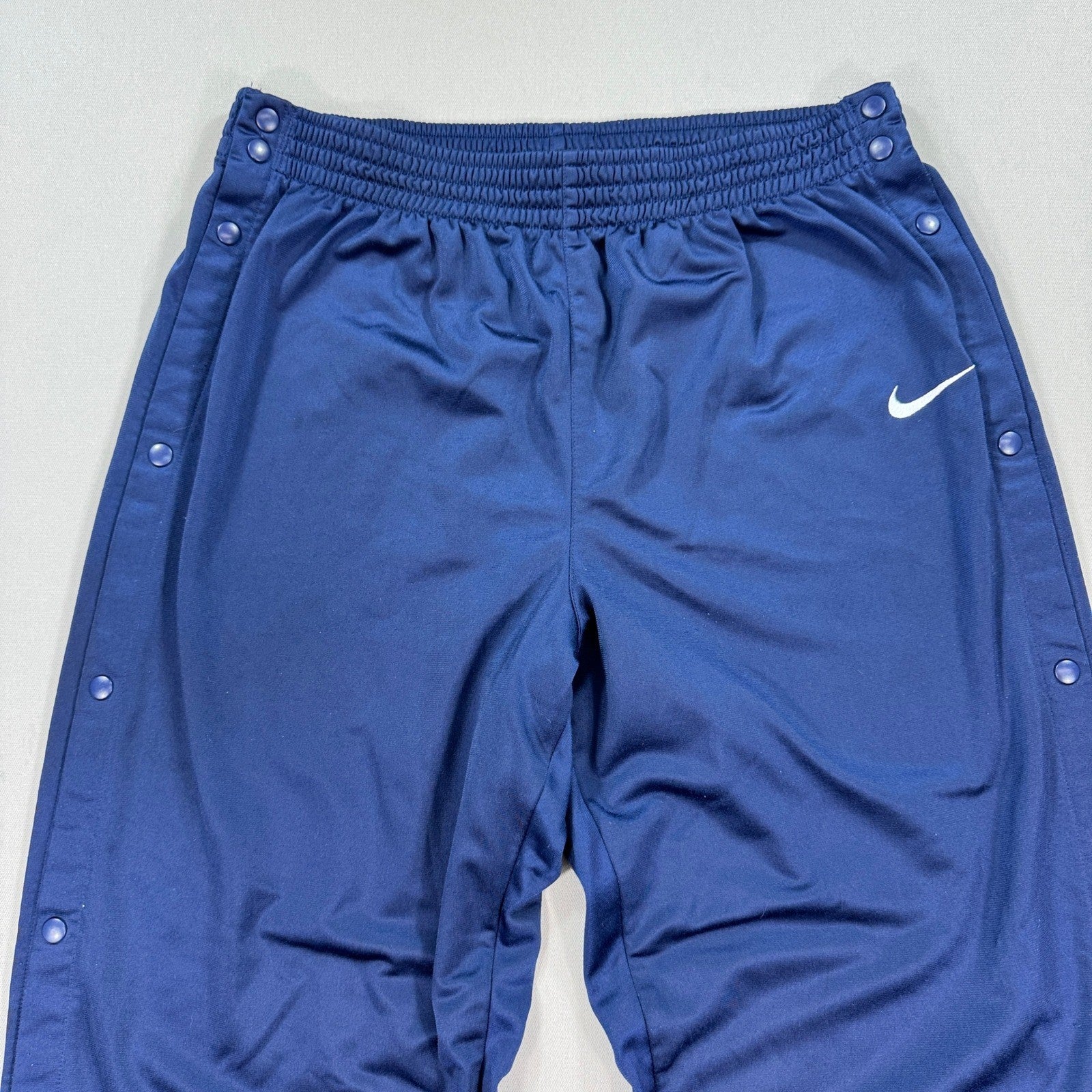 Vintage Nike Tearaway Track Pants Snap Button mens 2XL Navy Blue Baggy Wide Leg