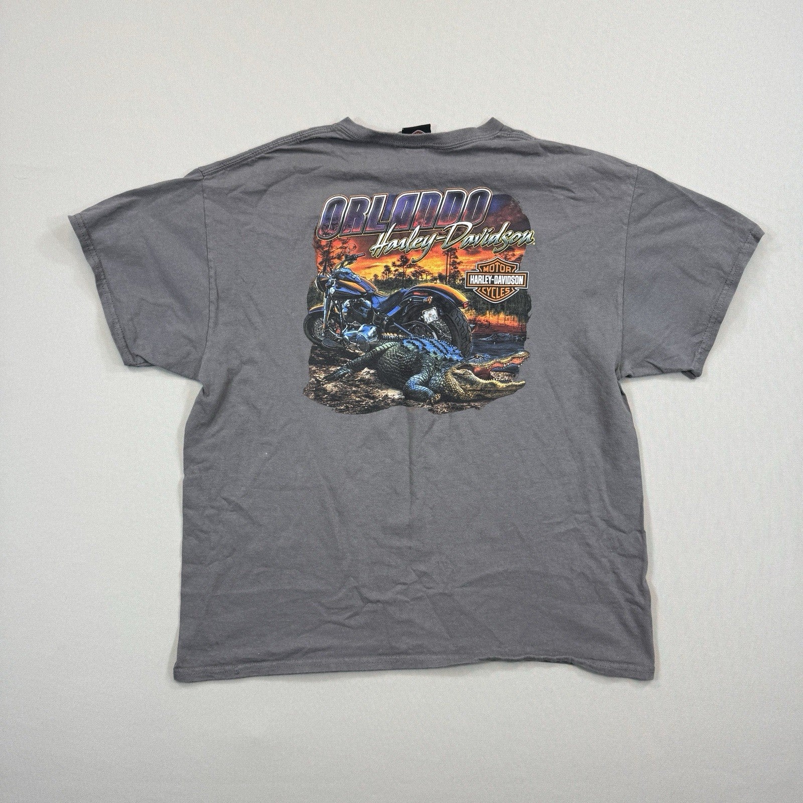Harley Davidson Motorcycles T-Shirt mens S/M Gray Orlando Alligator
