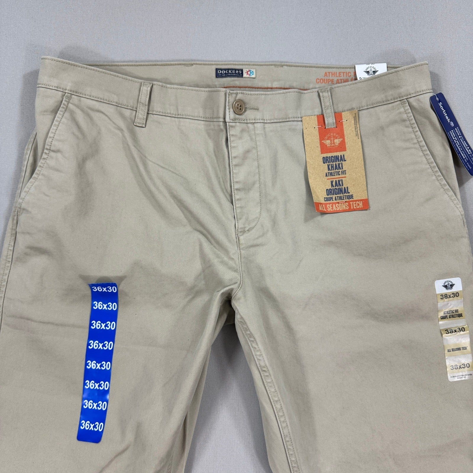NWT Dockers Original Khaki Pants All Seasons Tech mens 38x30 Beige Athletic Fit