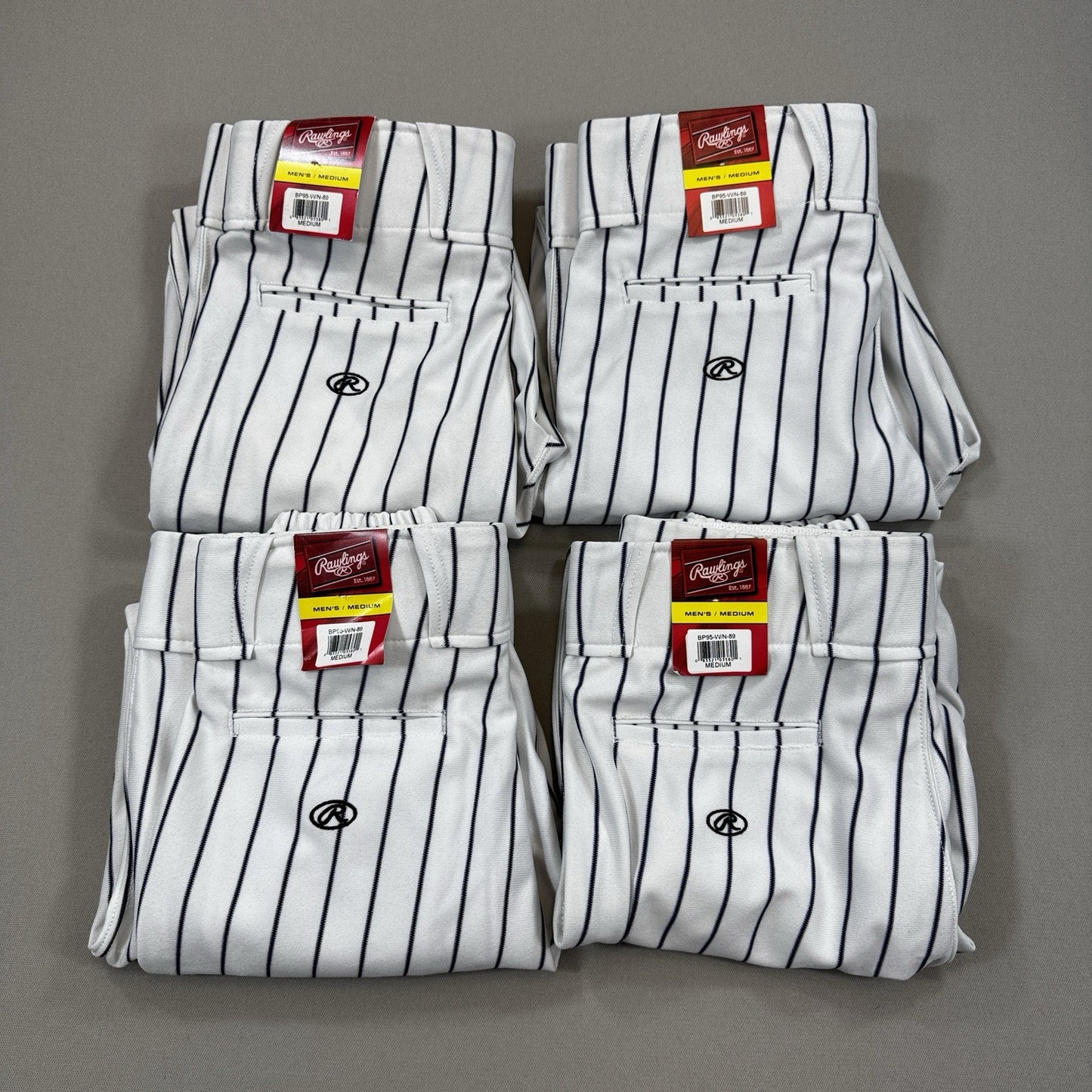 NWT Rawlings Baseball Pants 4x mens Medium Black White Pinstripe Semi-Relaxed