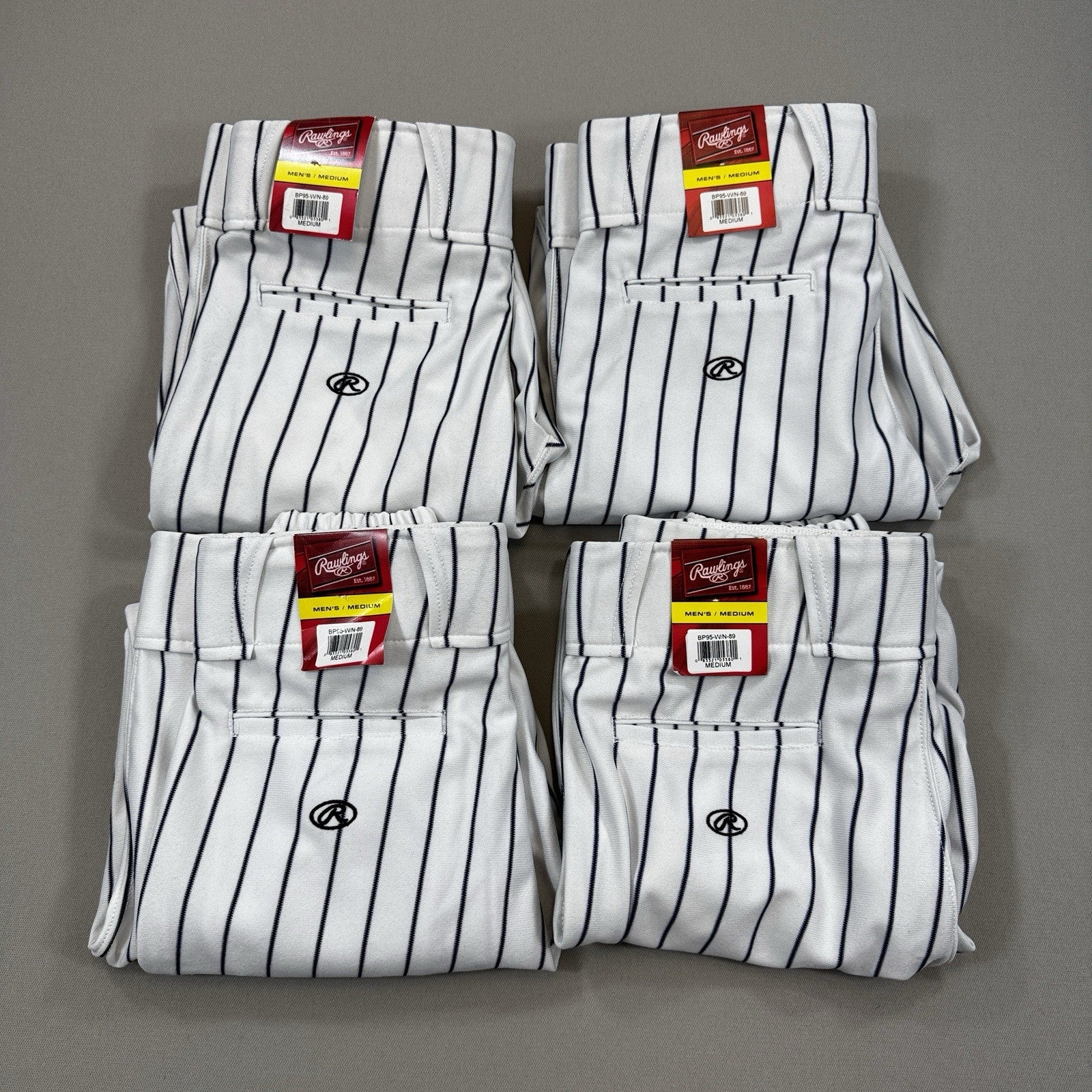 NWT Rawlings Baseball Pants 4x mens Medium Black White Pinstripe Semi-Relaxed