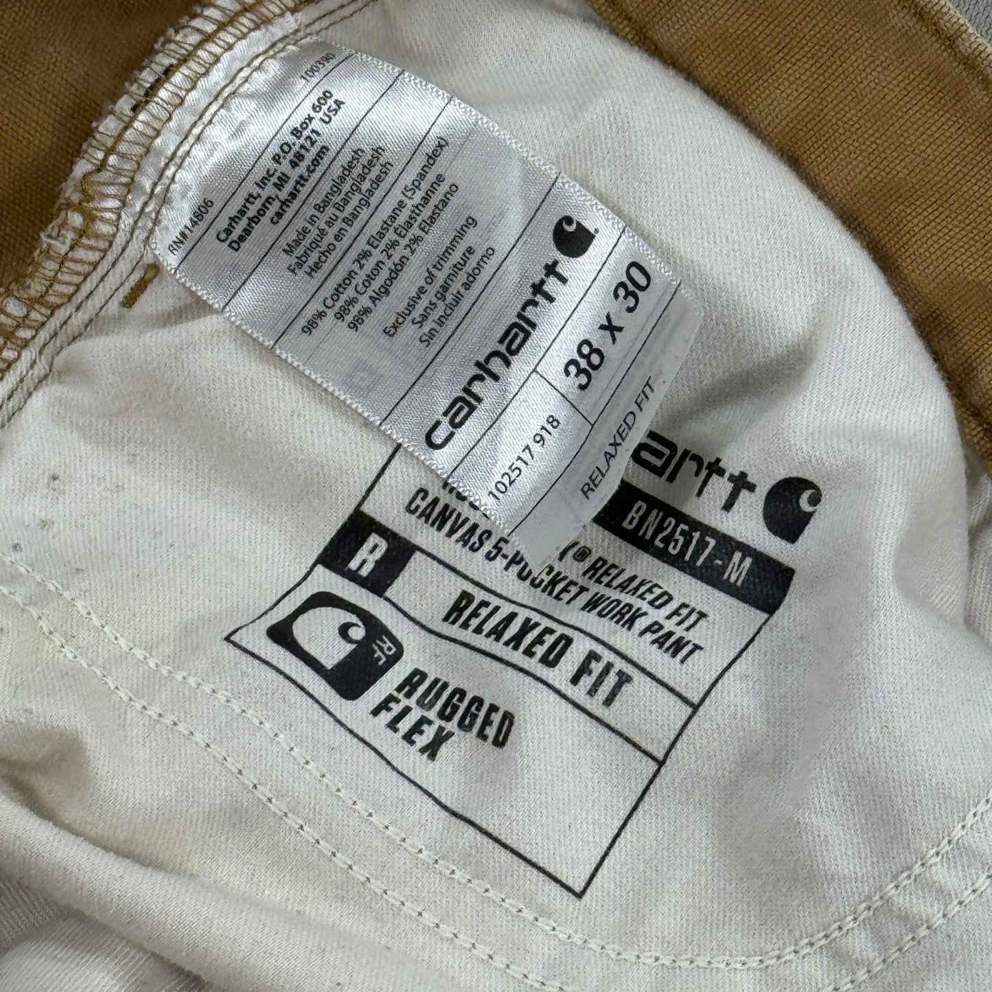 Carhartt Carpenter Work Pants Rugged Flex Relaxed Fit mens 38x30 Brown Canvas