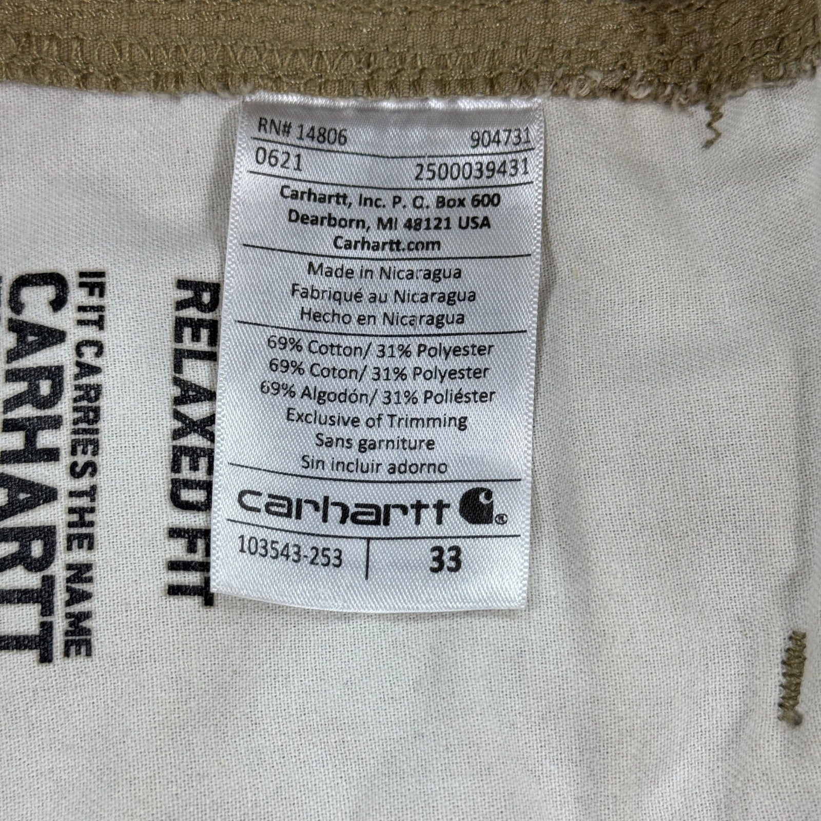 Carhartt Ripstop Cargo Shorts mens Size 33 Beige Relaxed Fit Carpenter