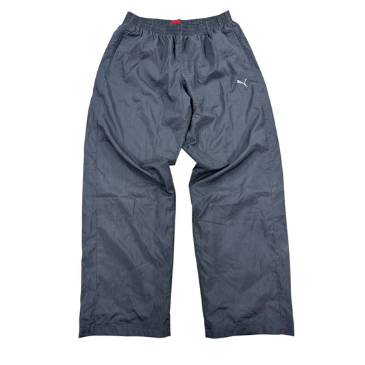 Puma Track Pants Men's Large Black Windbreaker Wide Leg Zipped Ankle Lined