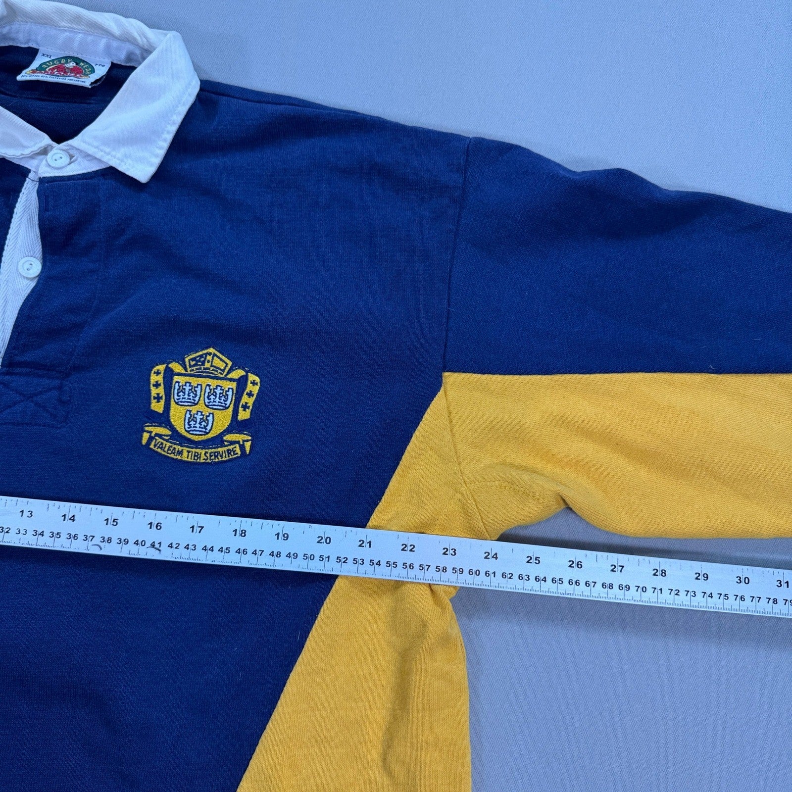 Vintage Barbarian Rugby Wear Polo Shirt mens 2XL Yellow Blue Long Sleeve Canada