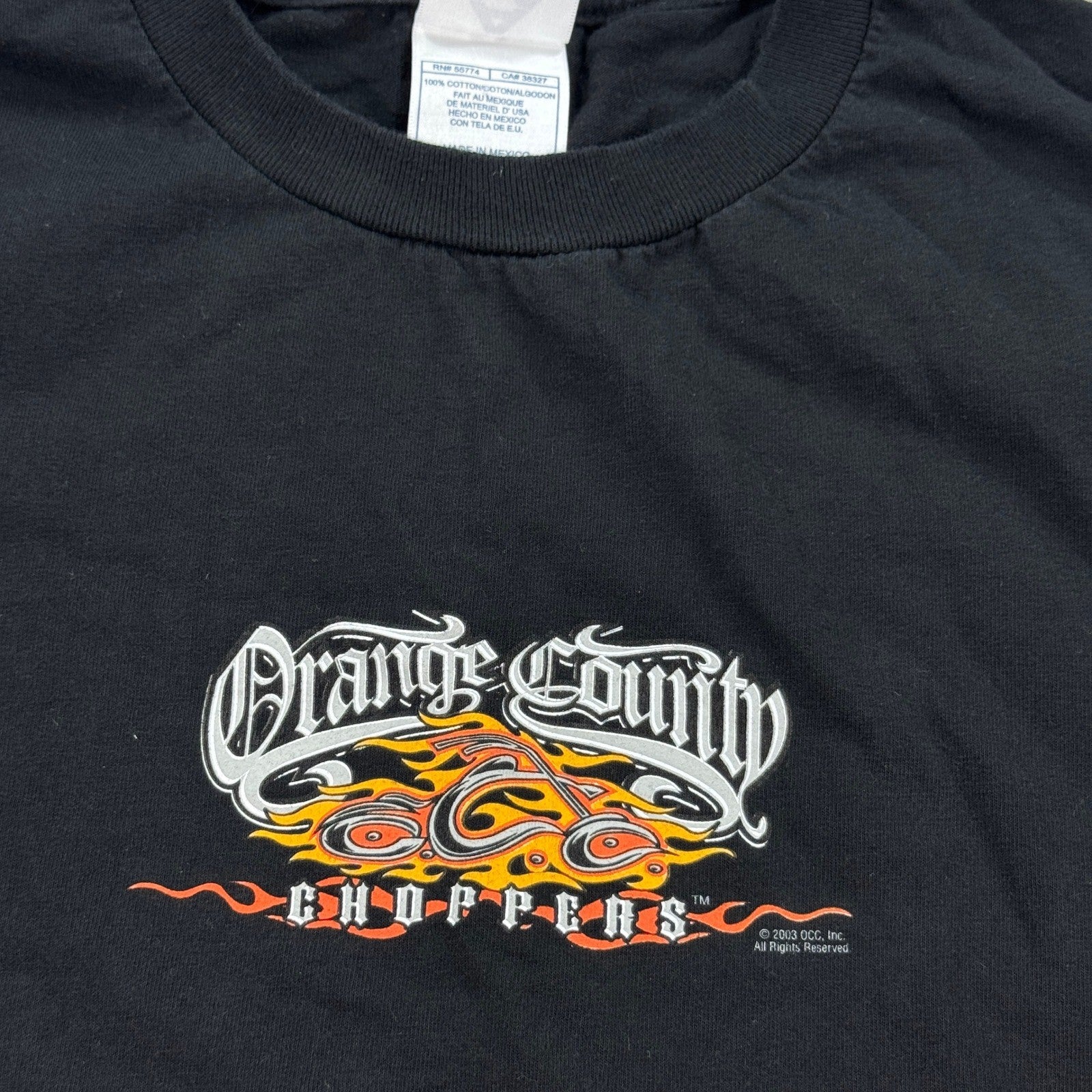Vintage Orange County Choppers Flames T-Shirt mens Large Black Motorcycle Y2K