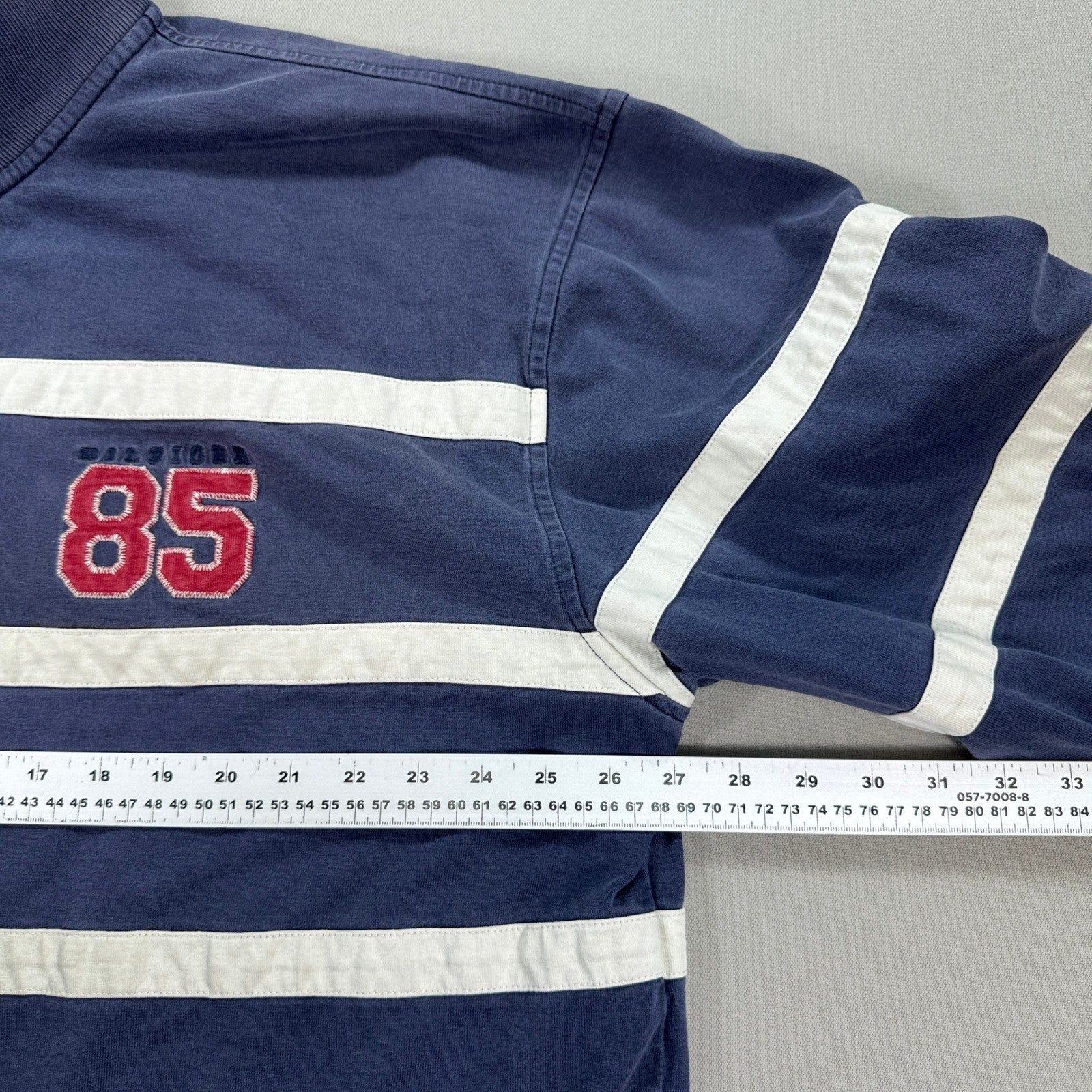 Tommy Hilfiger Rugby Shirt Long Sleeve mens 2XL Blue White Stripe Quarter Zip
