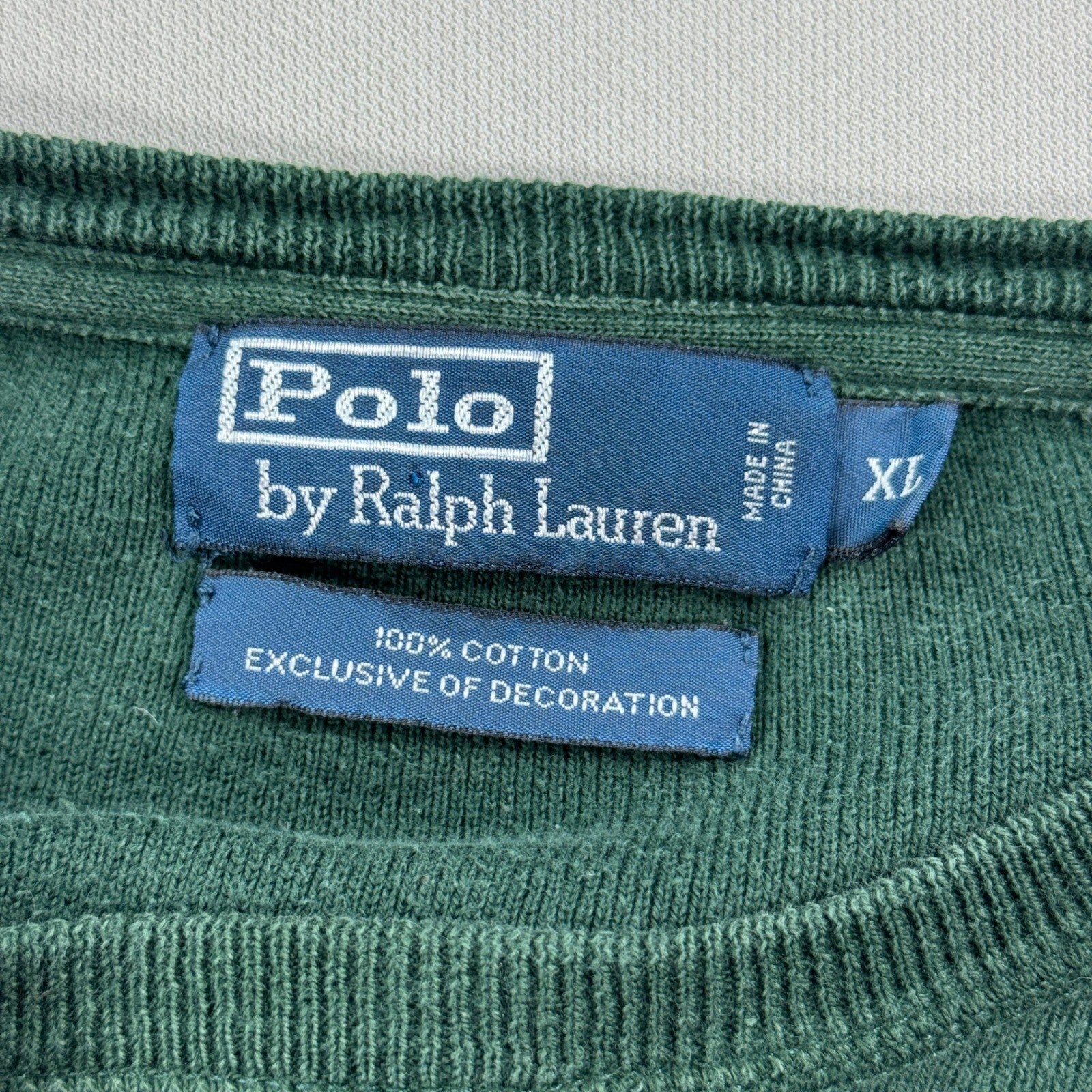 Polo Ralph Lauren Sweater mens XL Green Cotton Crewneck Regular Fit Pullover
