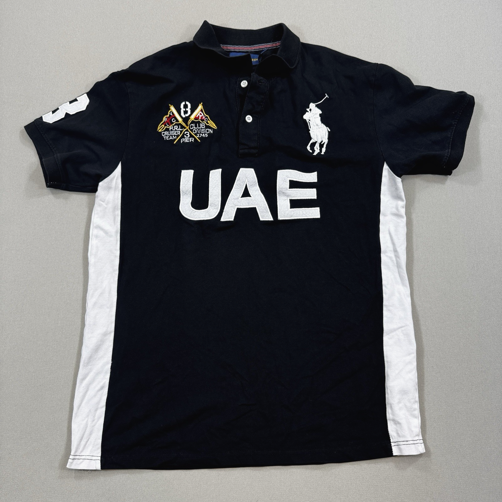 Polo Ralph Lauren Dubai Polo Shirt mens 2XL Black Custom Slim Big Pony Crest