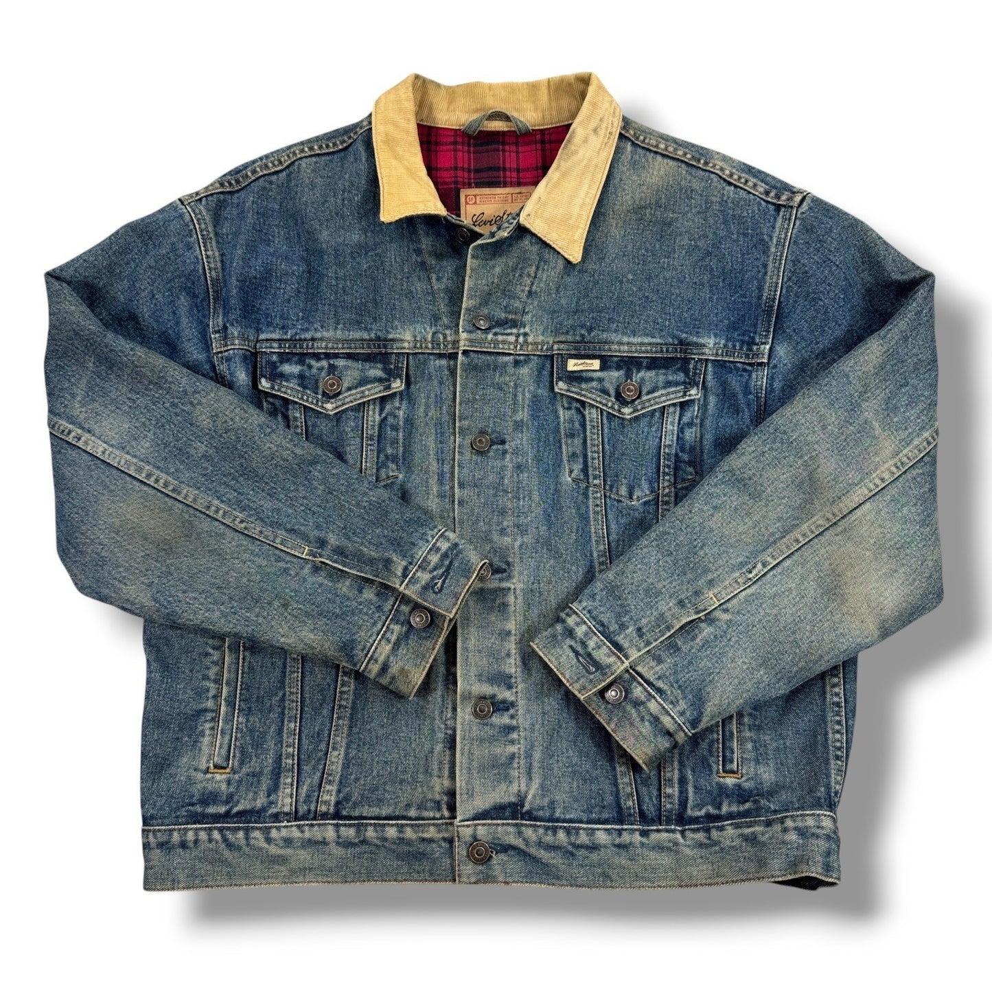 Vintage Levi's Signature Blanket Lined Jacket Womens XL Blue Denim Plaid Flannel
