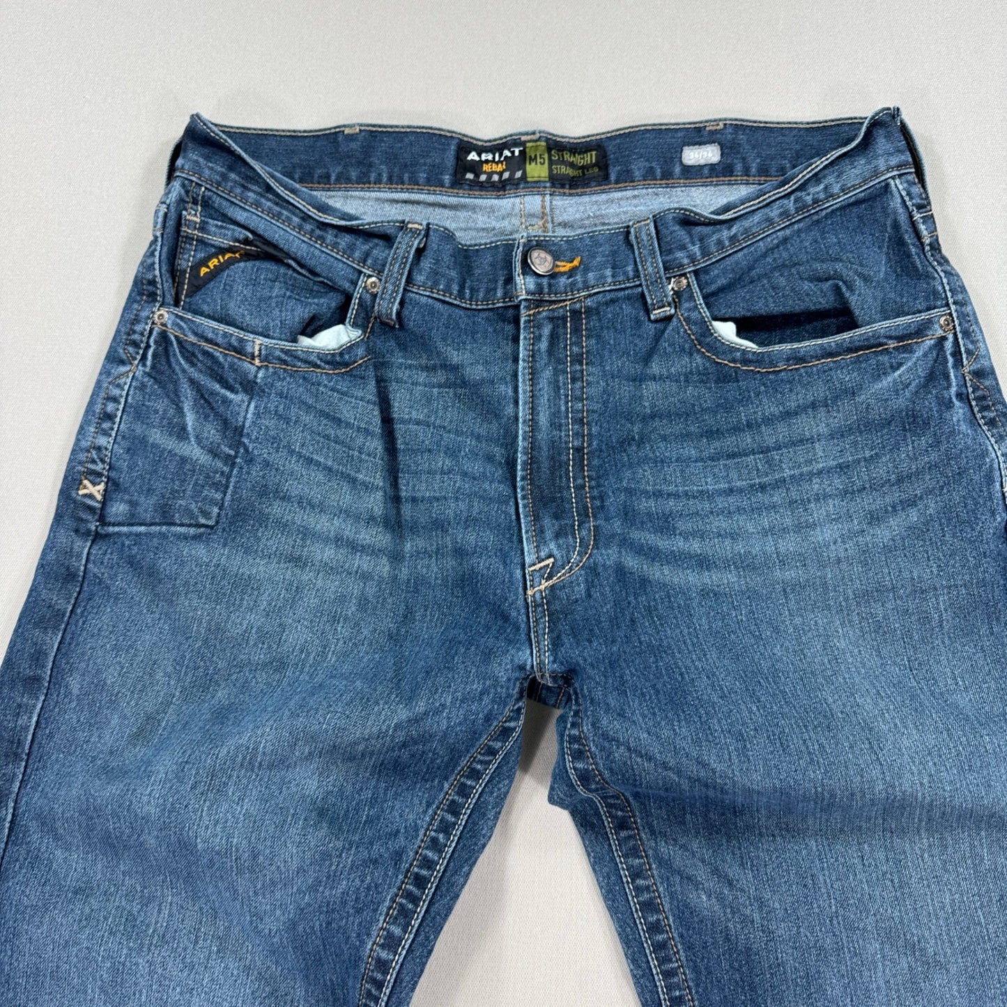 Ariat Rebar M5 Jeans DuraStretch Edge Stackable Straight Leg mens Blue Denim