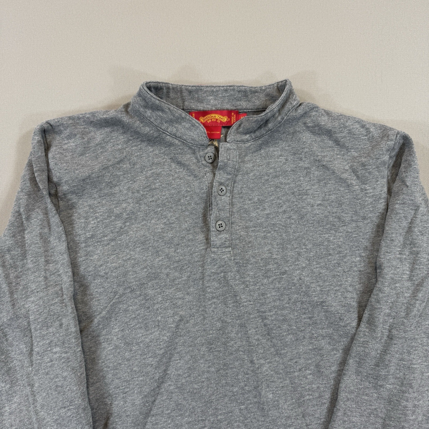 Shanghai Tang Emperor Sweatshirt mens Medium Gray Pullover 1/4 Button-Up