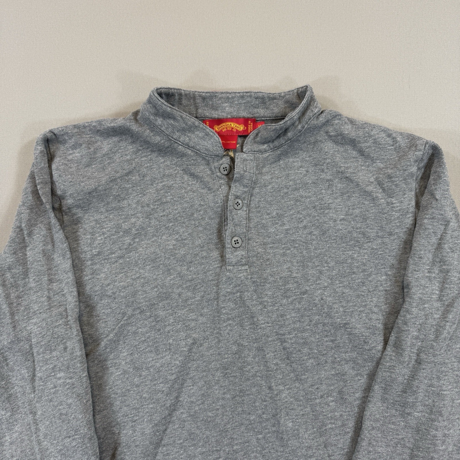 Shanghai Tang Emperor Sweatshirt mens Medium Gray Pullover 1/4 Button-Up