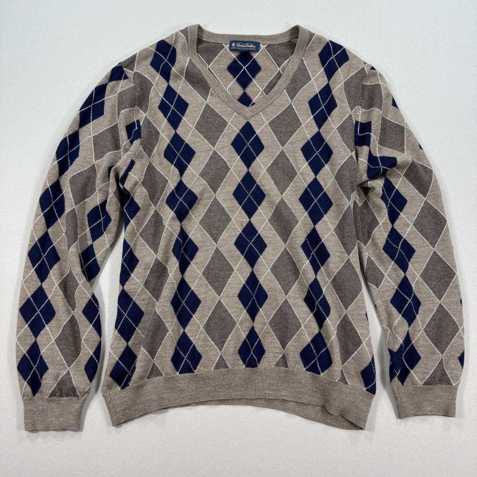 Brooks Brothers Sweater Extra Fine Italiano Merino Wool Argyle mens XL Knitted
