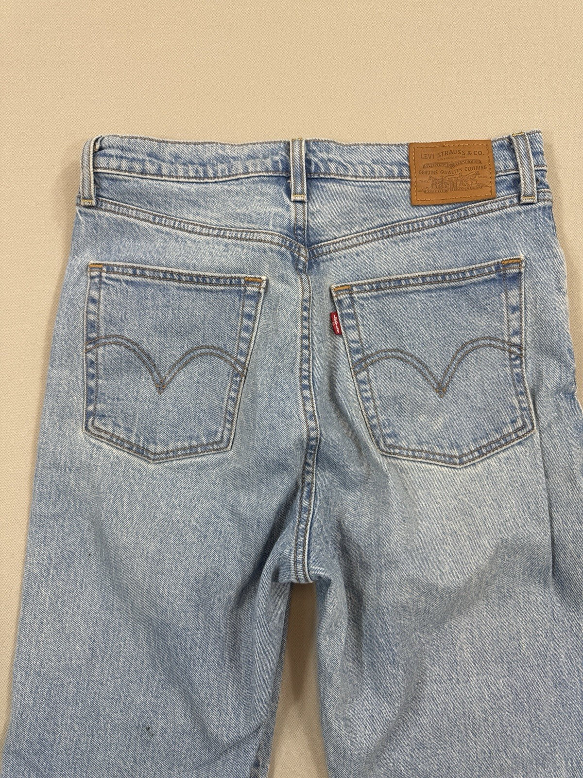 Vintage Levi's Big E Cut Off Crop Flare Womens 28x26 Button Fly Blue Denim Jeans