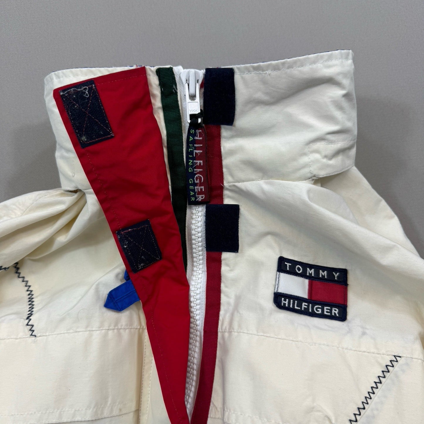 Vintage 90s Tommy Hilfiger Sailing Gear Jacket mens XL White Full Zip Hoodie