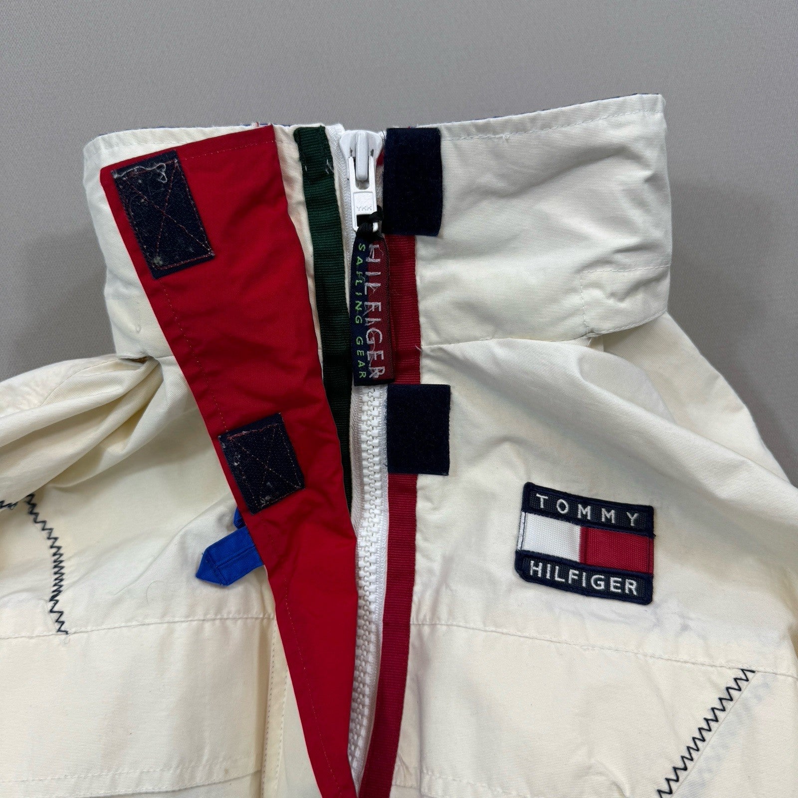 Vintage 90s Tommy Hilfiger Sailing Gear Jacket mens XL White Full Zip Hoodie