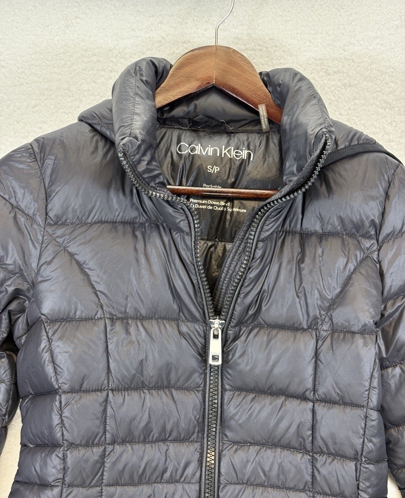 Calvin Klein Puffer Down Jacket Womens Small Black Lightweight Quilted Zip Up