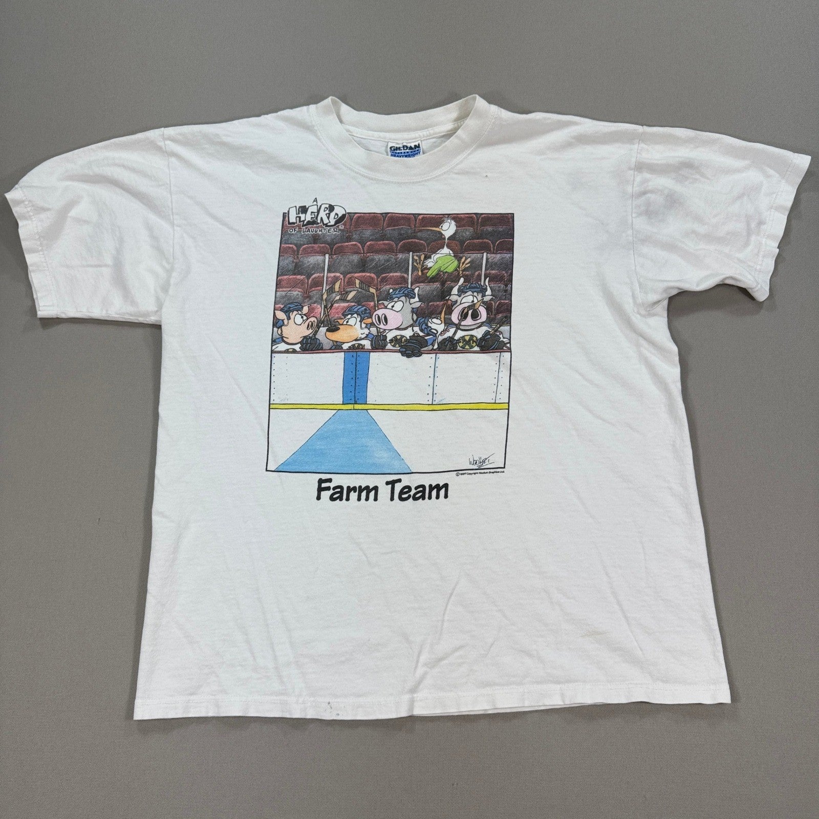 Vintage 1997 Wooket Farm Team Cartoon T-Shirt Large Made In Canada