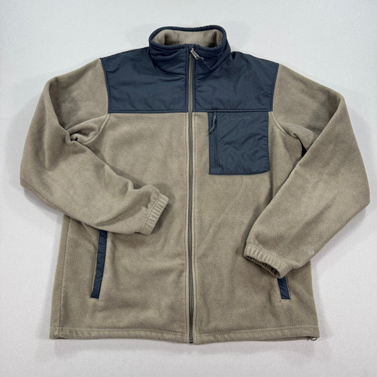 Columbia Fleece Jacket mens Large Brown Full Zip Mock Neck Patch Zipped Pockets
