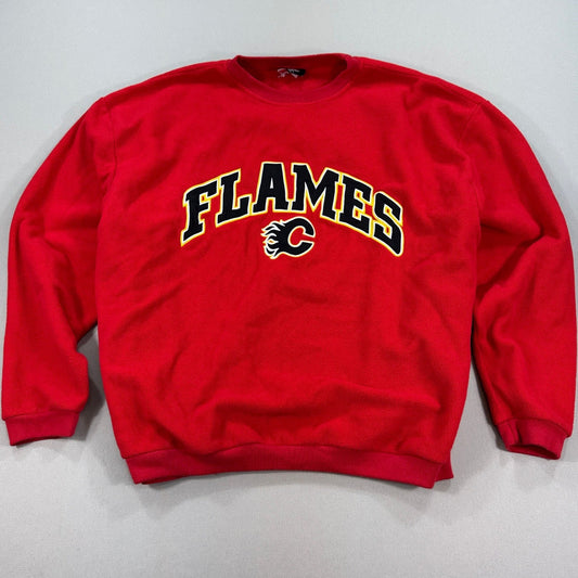 NHL Calgary Flames Fleece Sweatshirt mens 2XL Red Pullover Hockey Crew Neck