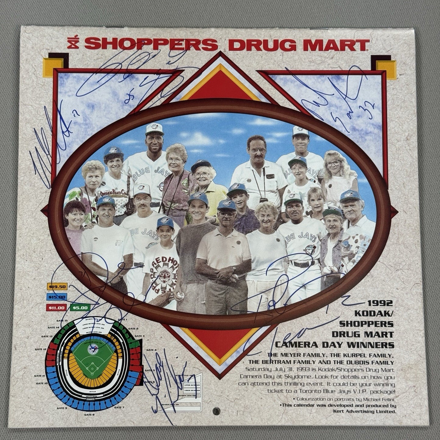 Blue jays 1993 Team Signed Calendar Shoppers Drug Mart Mint Condition RARE