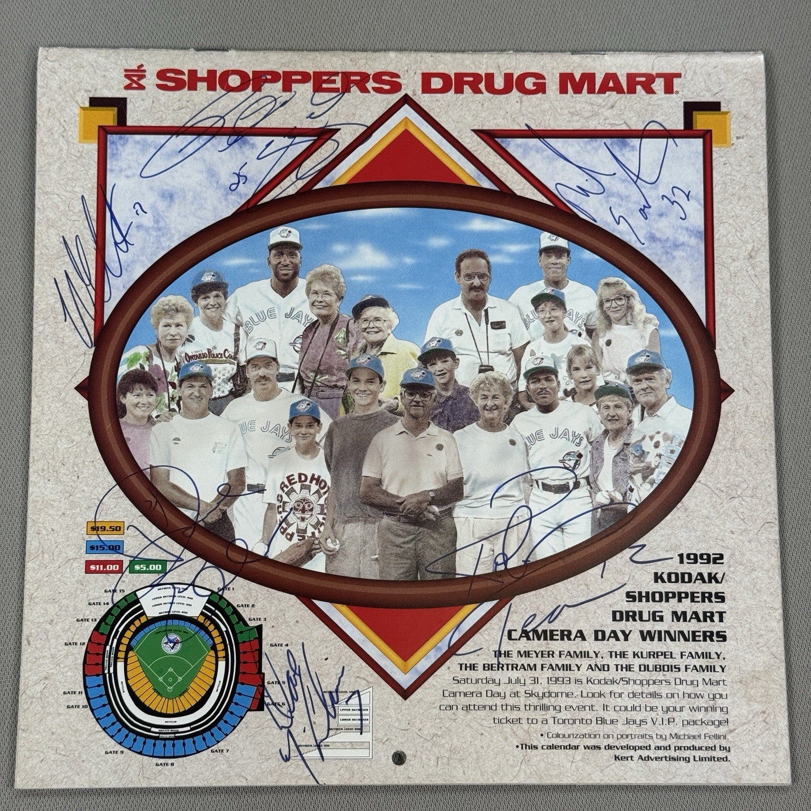 Blue jays 1993 Team Signed Calendar Shoppers Drug Mart Mint Condition RARE