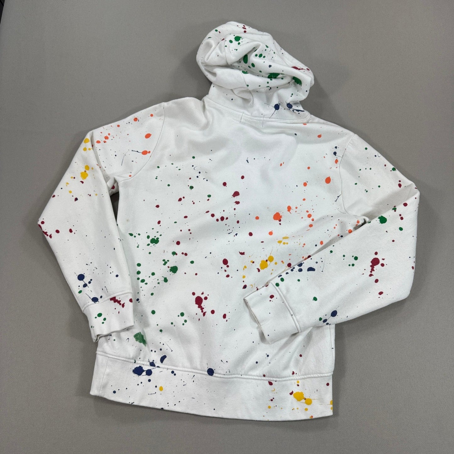 Designer Rare Polo Ralph Lauren Hoodie Men's M White Splatter Paint Sweatshirt