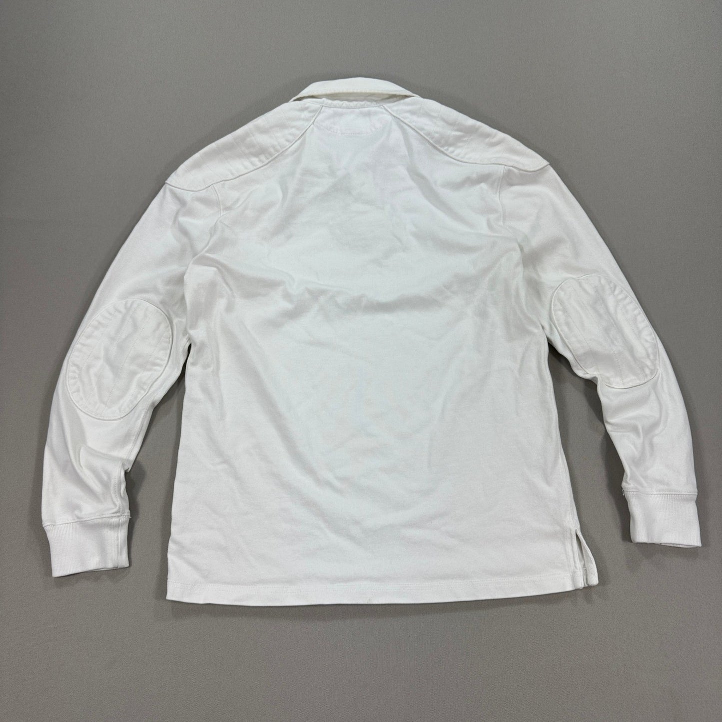 Polo Ralph Lauren Rugby Shirt Mens M White Long Sleeve Custom Fit Sleeve Patches