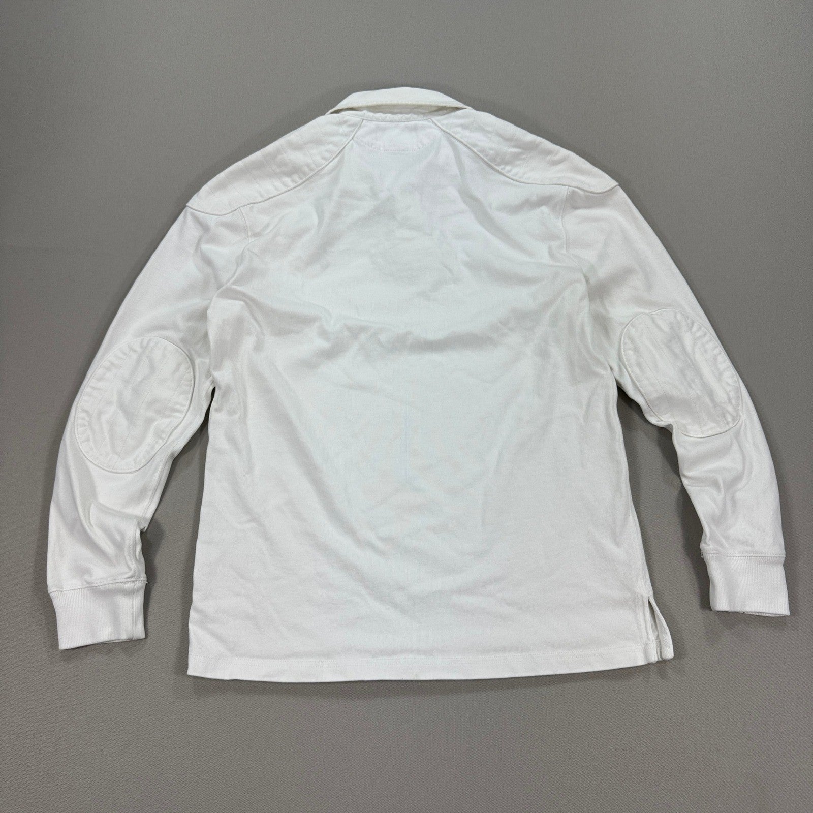 Polo Ralph Lauren Rugby Shirt Mens M White Long Sleeve Custom Fit Sleeve Patches