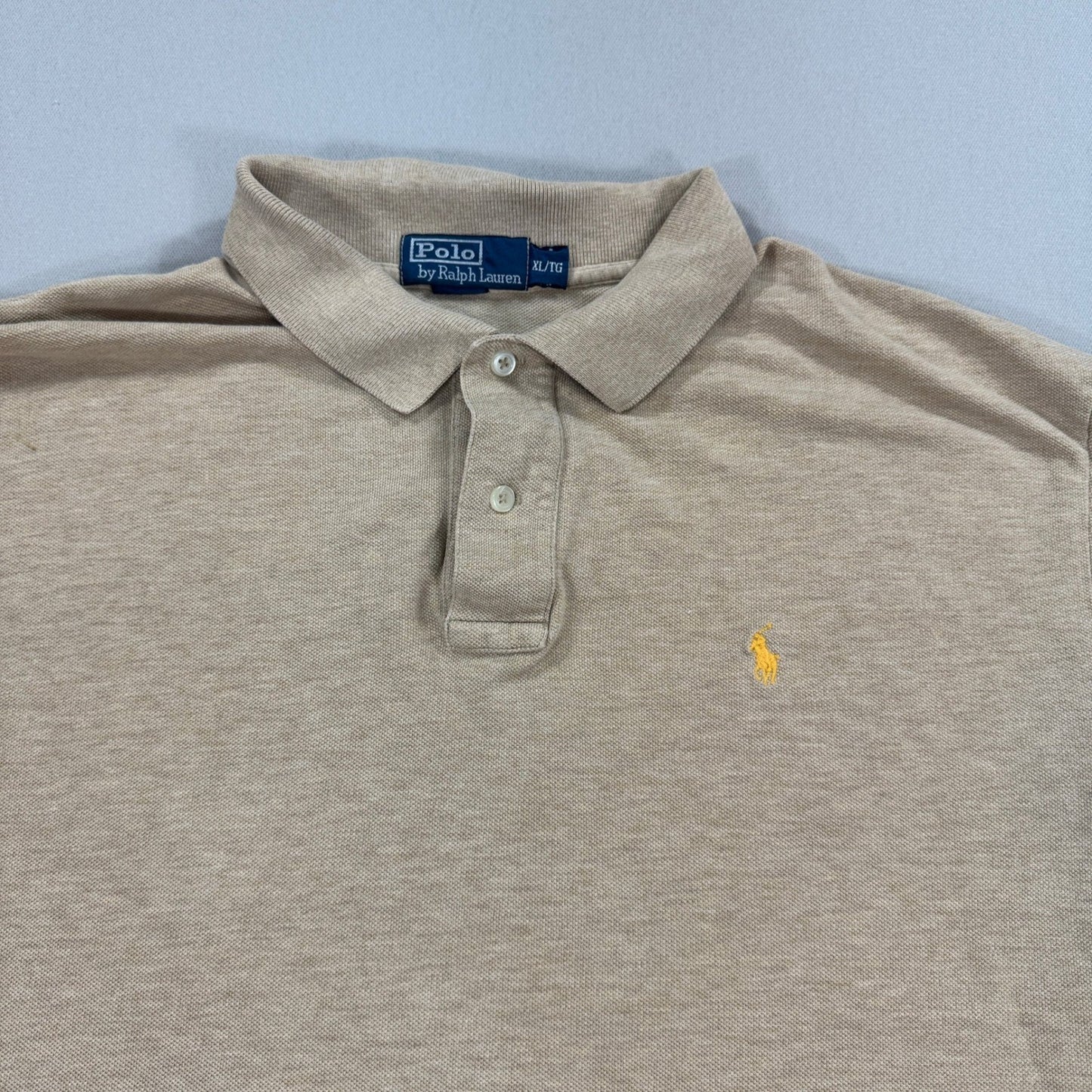 Polo Ralph Lauren Polo Shirt mens XL Beige Classic Fit Short Sleeve Small Pony