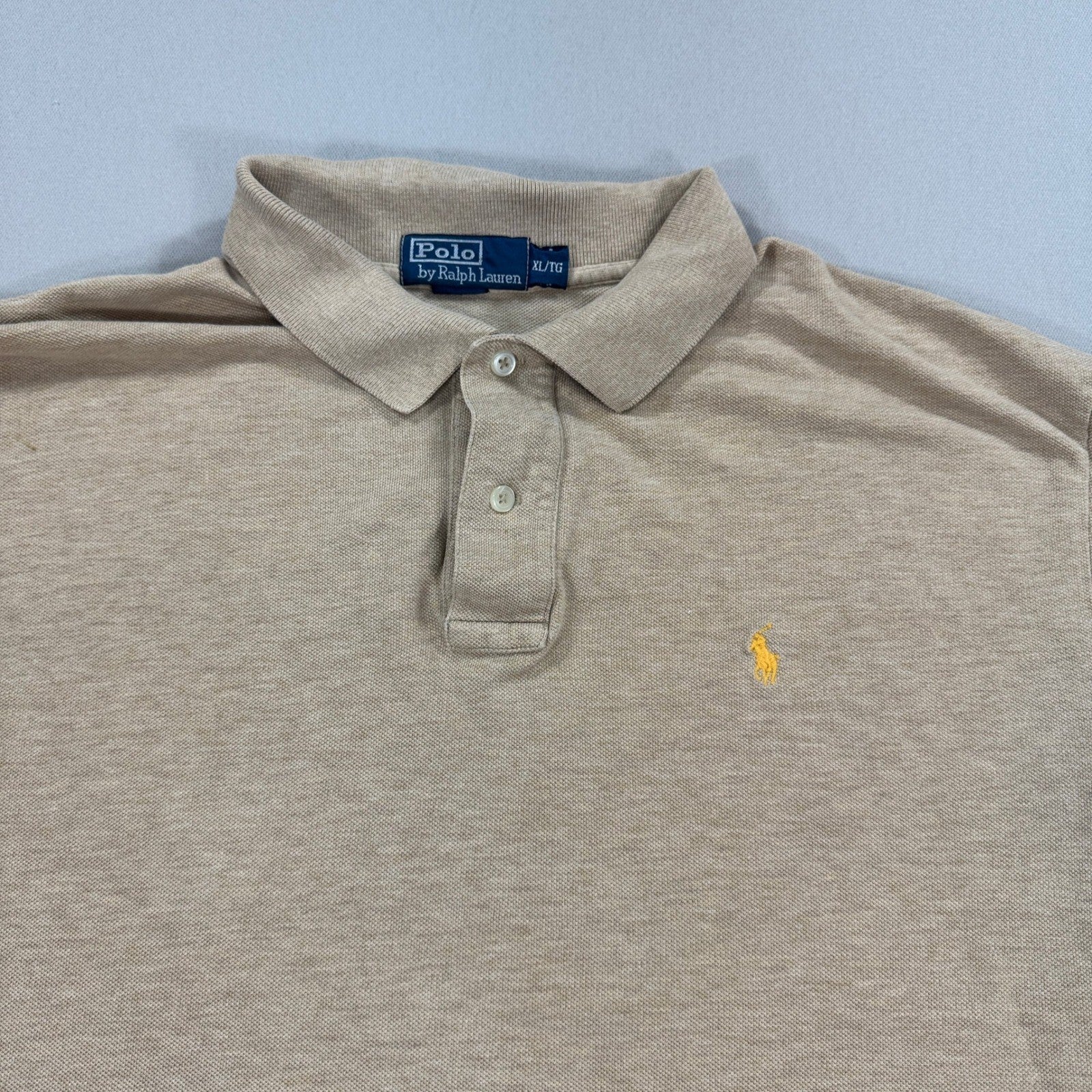Polo Ralph Lauren Polo Shirt mens XL Beige Classic Fit Short Sleeve Small Pony