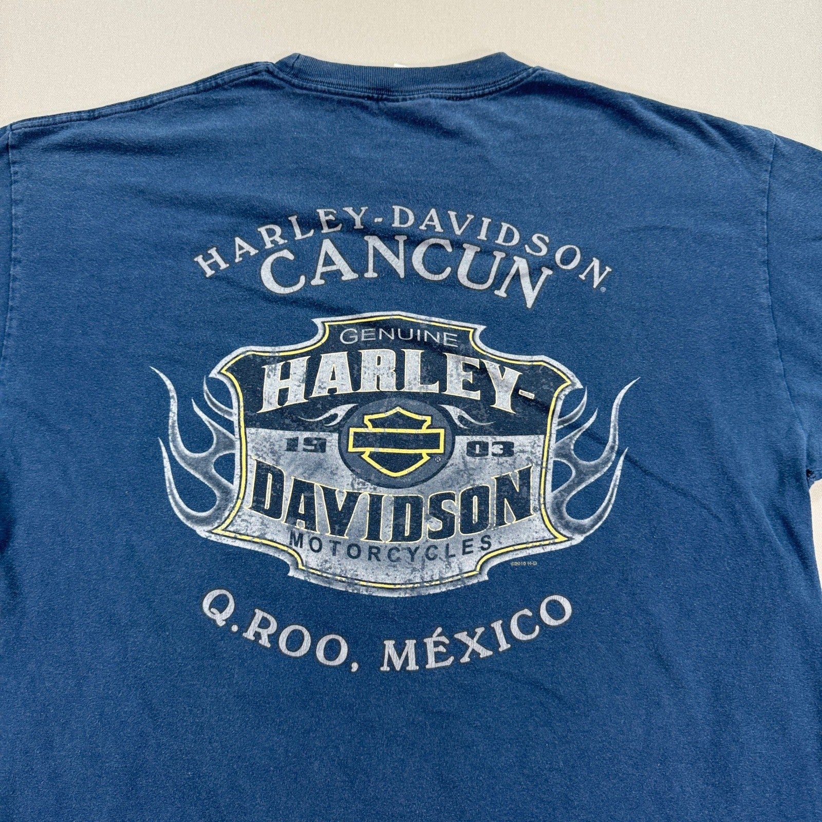 VTG Harley Davidson T-Shirt Front & Back Graphic mens XL Blue Cancun Mexico Y2K