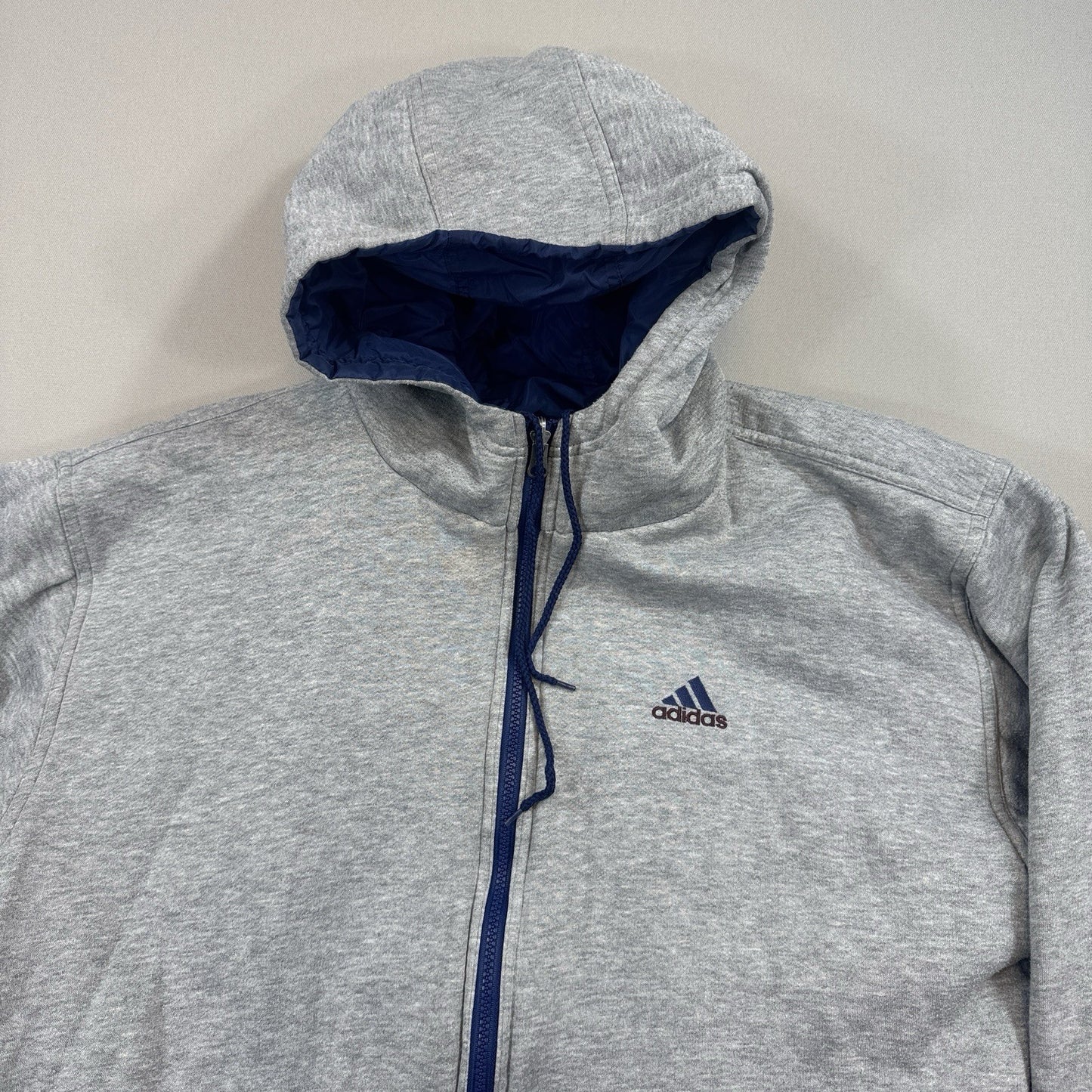 Vintage Adidas Reversible Jacket mens Large Blue Gray Insulated Full Zip Logo