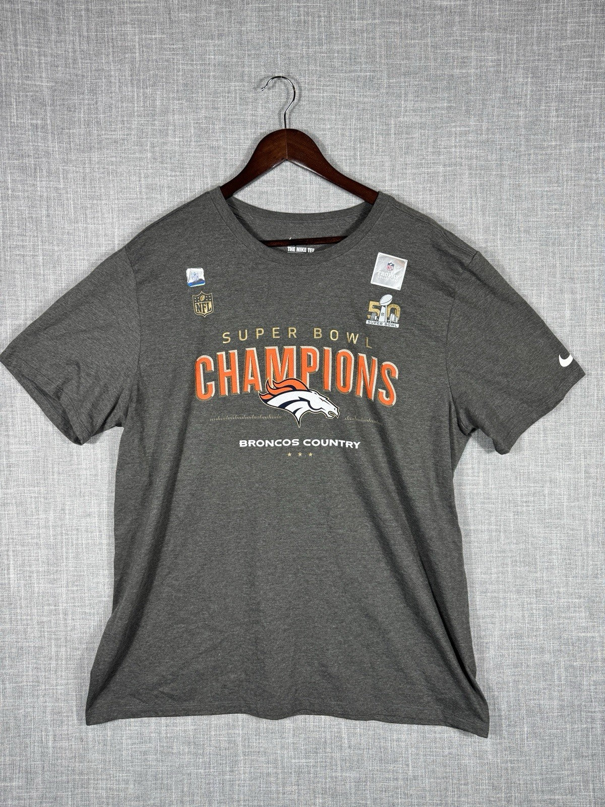Nike Denver Bronco Super Bowl Brand New T-Shirt Mens Dark Gray XL