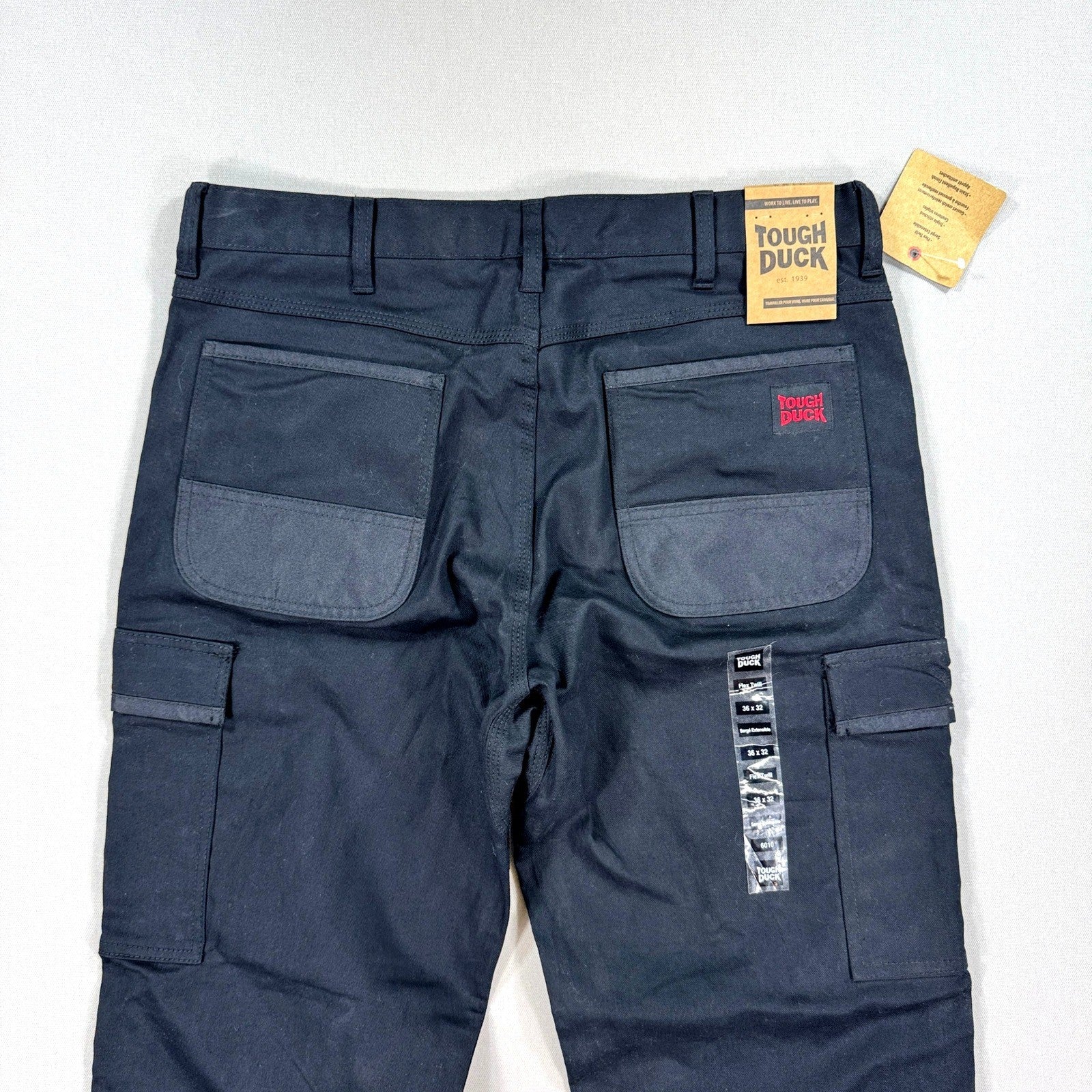 NWT Tough Duck Cargo Pants Relaxed Fit Flex Twill mens 36x32 Black Baggy