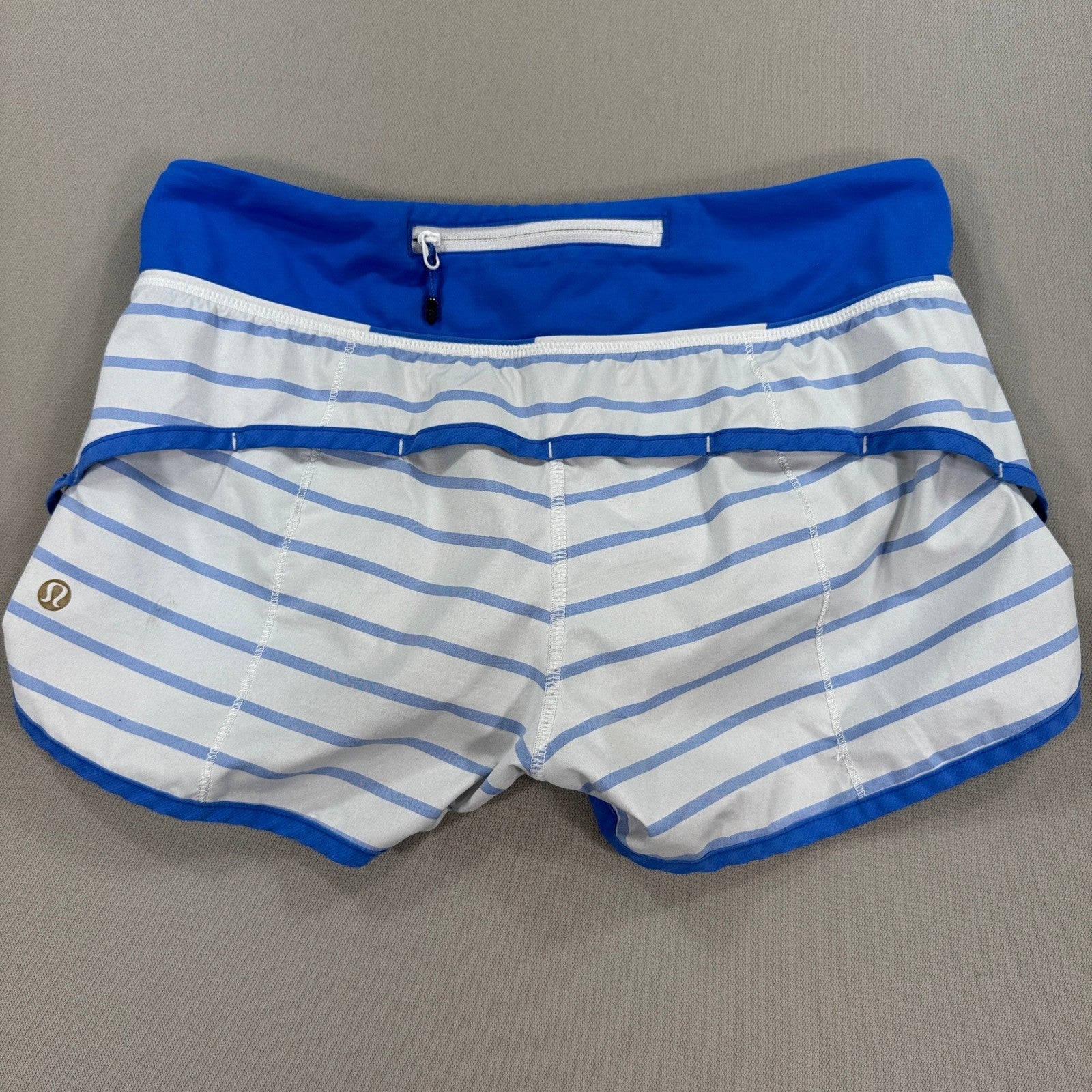 Lululemon Run Speed Shorts Stretch Womens Size 4 Blue White Striped