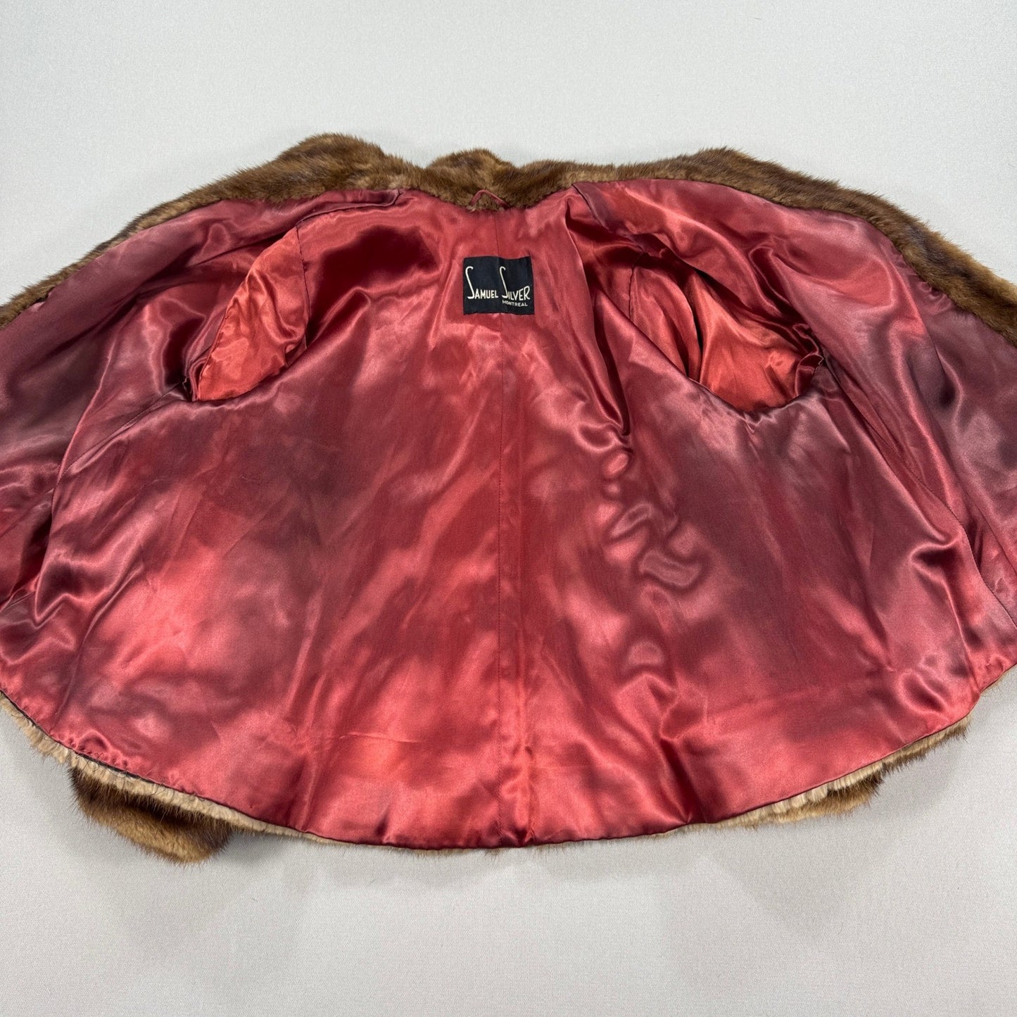 Vintage Samuel Silver Montreal Mink Fur Stole Caplet Cape Jacket Brown Red Lined