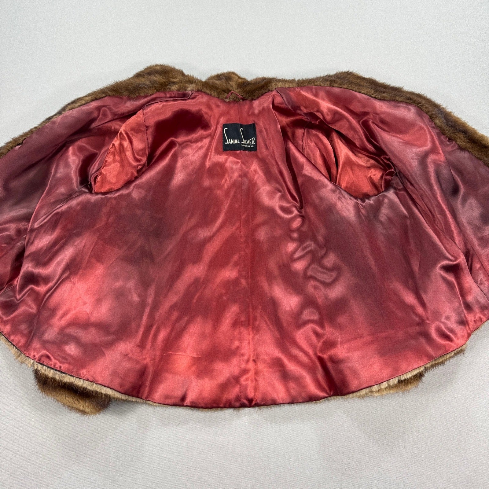 Vintage Samuel Silver Montreal Mink Fur Stole Caplet Cape Jacket Brown Red Lined