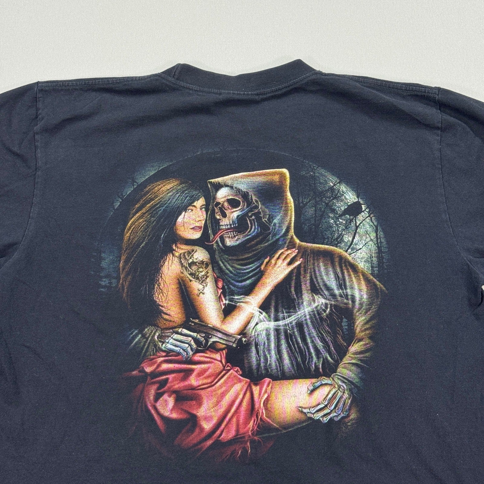 VTG 90's Grunge T-Shirt Gothic Skeleton Skulls With Lady mens XL Single Stitch