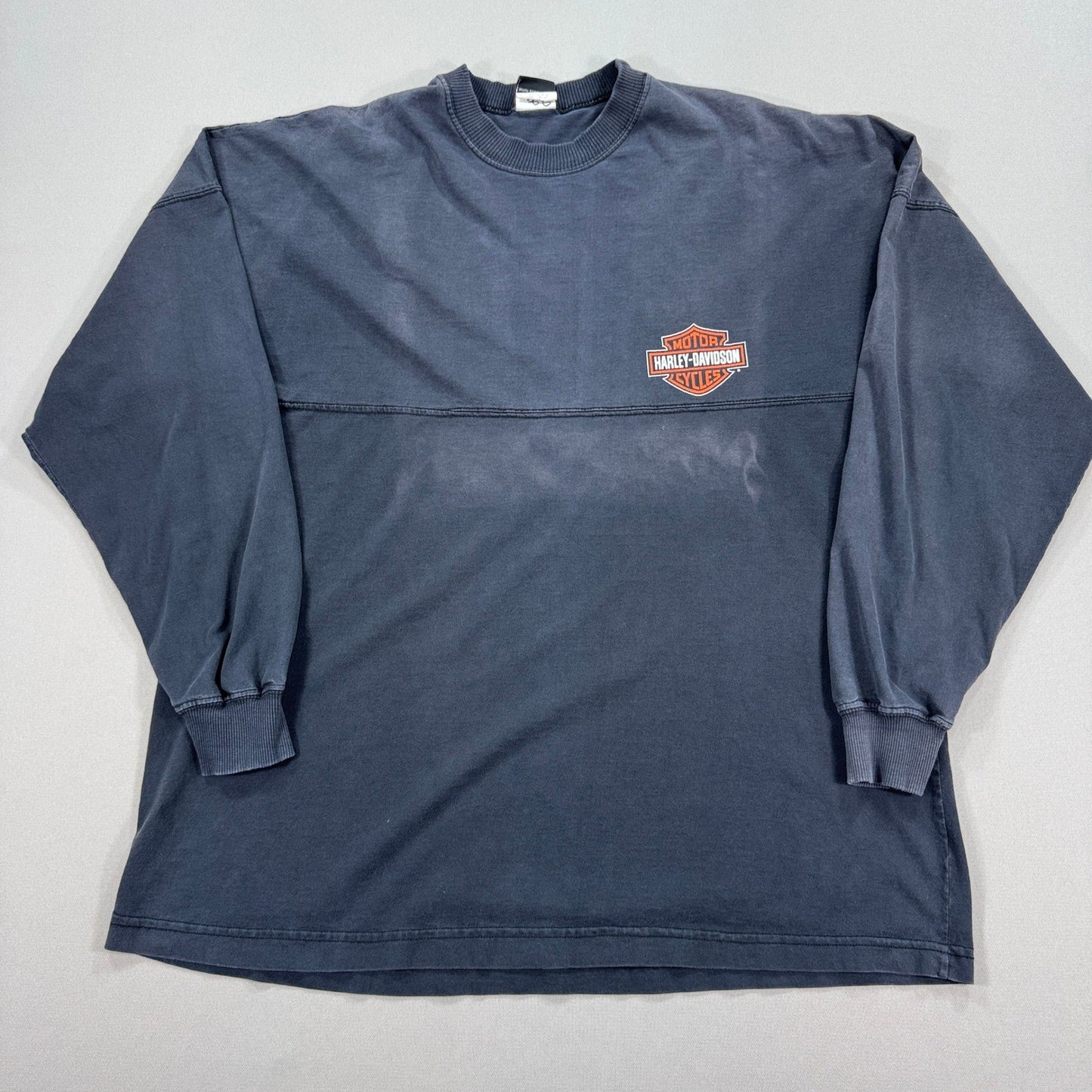 VTG Harley Davidson Long Sleeve T-Shirt mens 2XLT Black Big Spell Out Crewneck