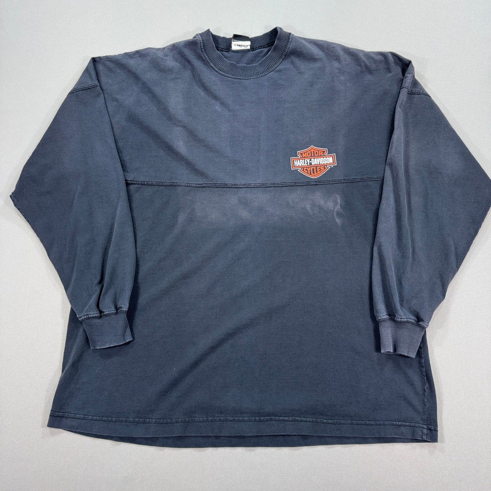 VTG Harley Davidson Long Sleeve T-Shirt mens 2XLT Black Big Spell Out Crewneck