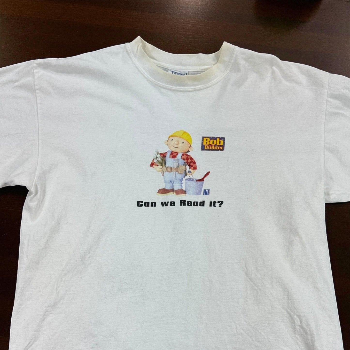 Vintage 2001 Bob the Builder "Can We Read It?" T-Shirt Mens XL White Y2K