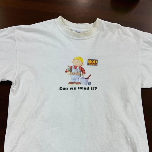 Vintage 2001 Bob the Builder "Can We Read It?" T-Shirt Mens XL White Y2K