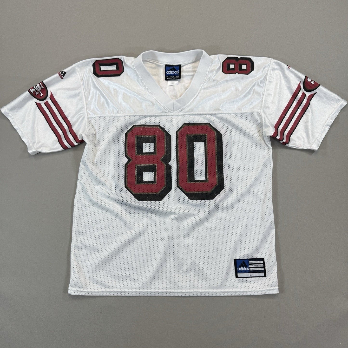 Vintage 90s Adidas Jerry Rice SF 49ers Jersey mens Large White Made In Canada