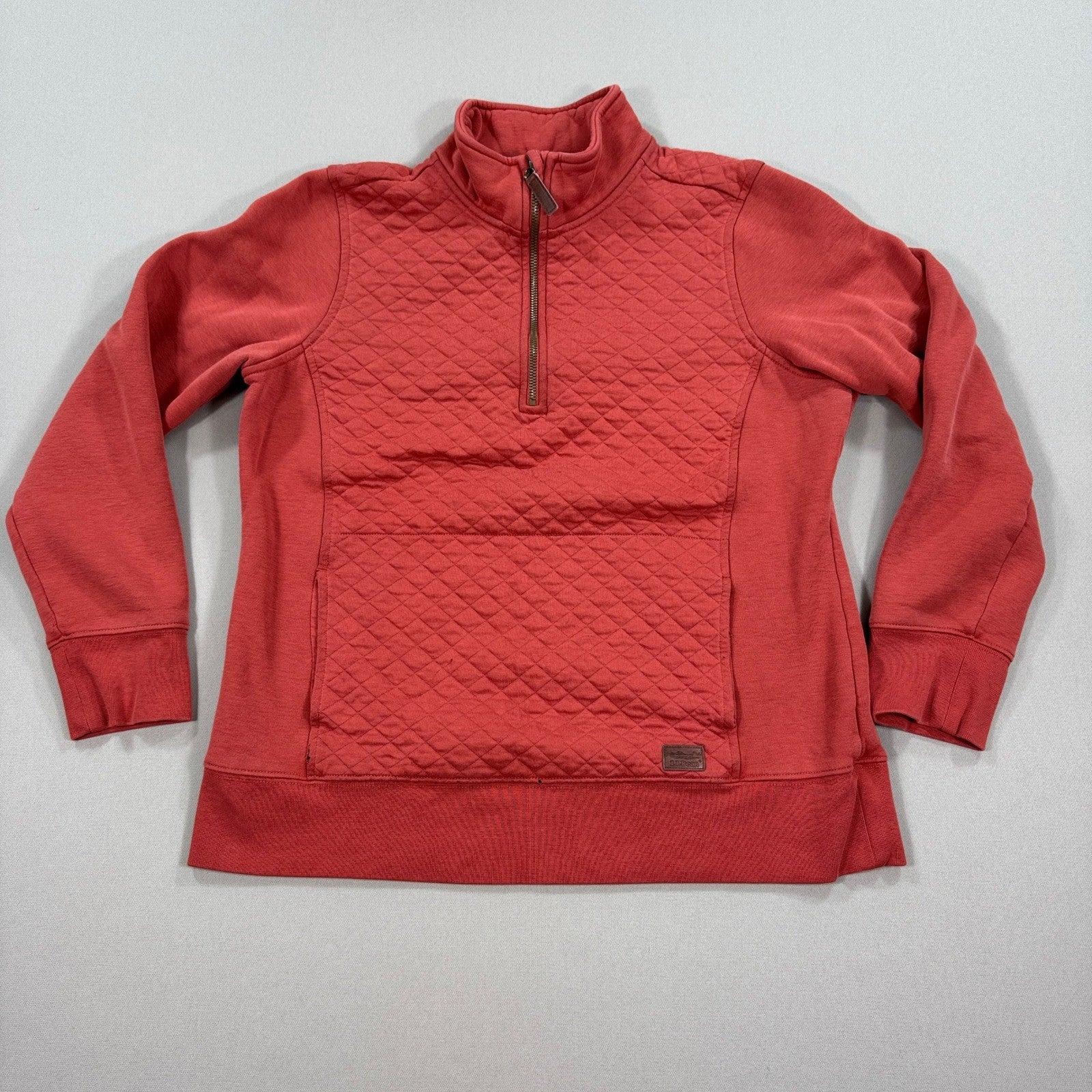 LL Bean Quilted Pullover Womens Medium Quarter Zip Red Long Sleeve