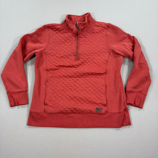 LL Bean Quilted Pullover Womens Medium Quarter Zip Red Long Sleeve